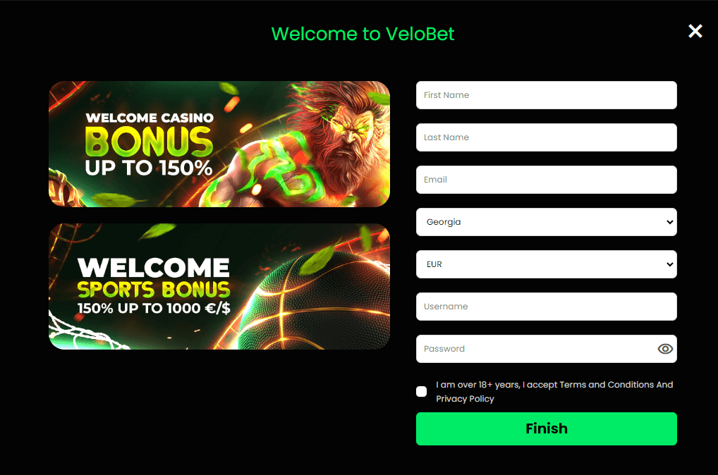 Image of a Velobet Signup